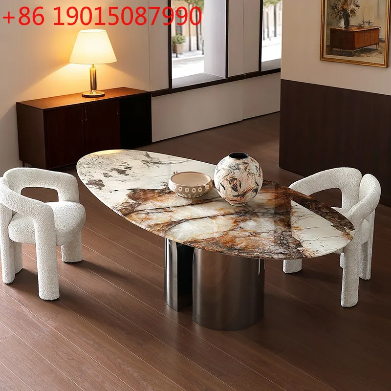 

Luxury stone dining table Italian light luxury villa high-end new water drop-shaped marble dining table