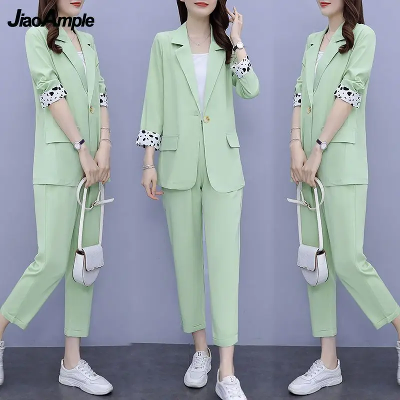 

Women's Spring/Autumn New Casual Blazers Jacket Trousers Matching Set Korean Elegant Professional Suit Coat Pants Two Piece