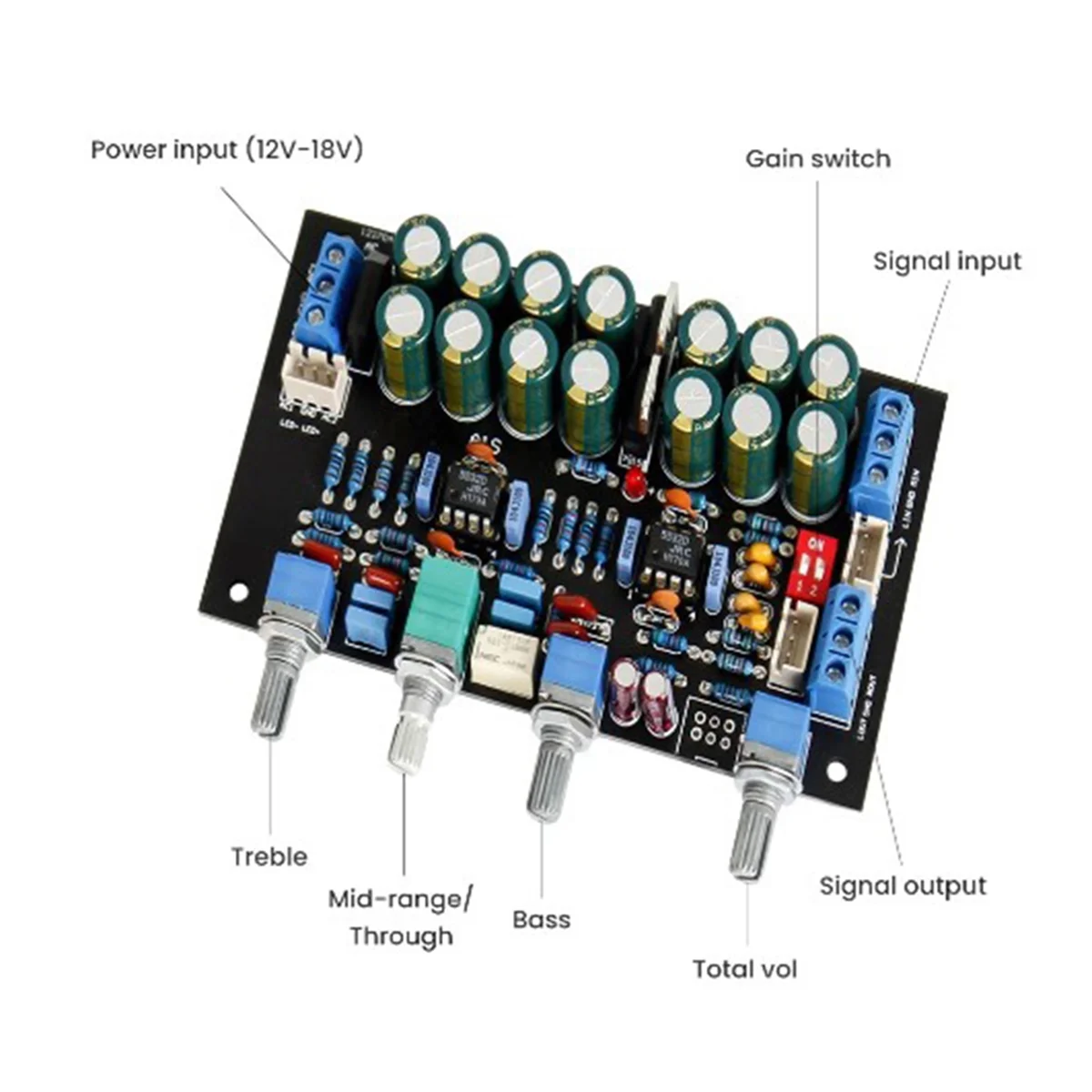 KK-B2-Convenient Multifunctional Pre-Amplifier Tone Board Preamp Volume Tone Control DIY Speaker Amplifiers Sound Audio Amp