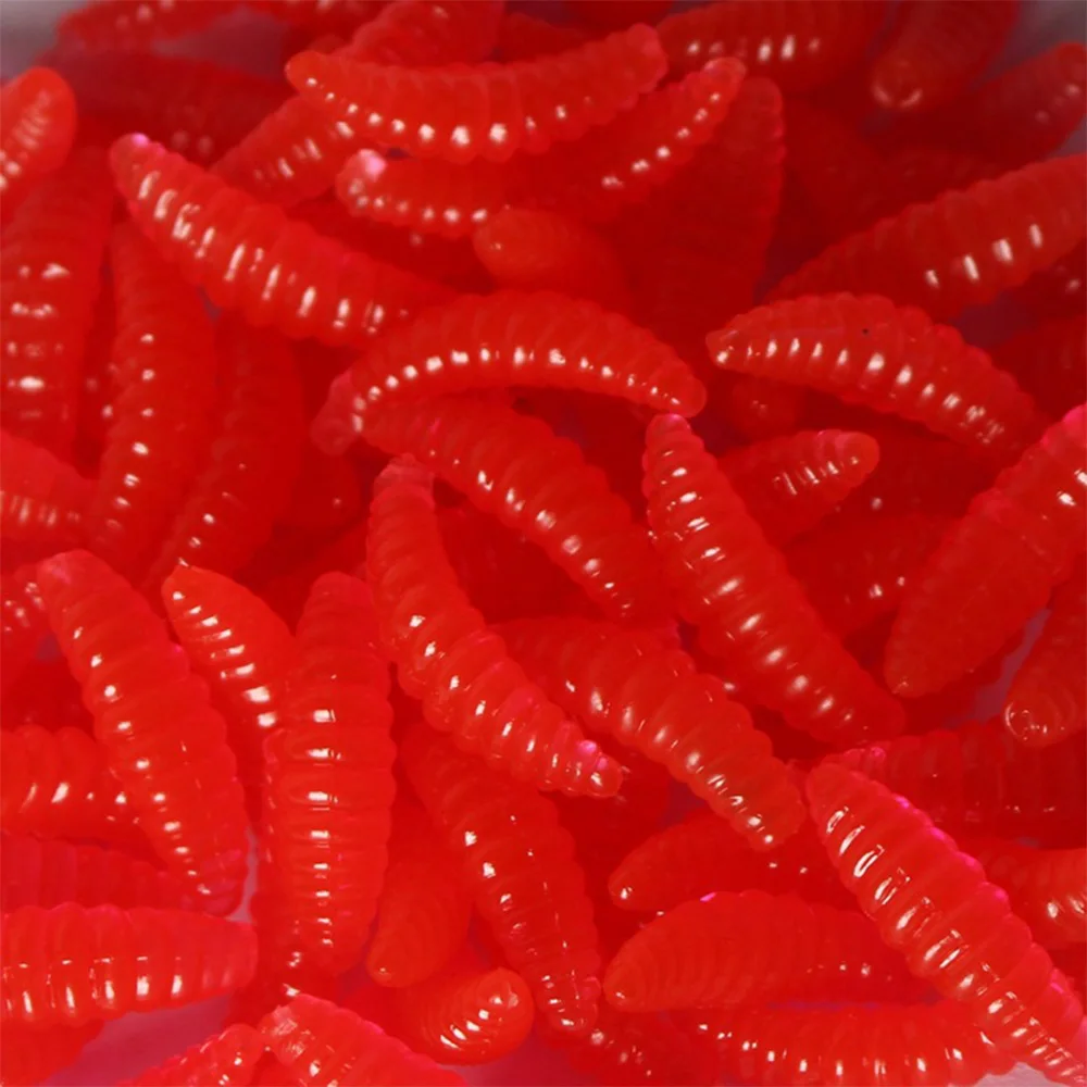 Maggot-señuelo de pesca suave, cebo Artificial de silicona, 50 piezas, 2cm, 0,3g, olor a gusanos, camarones brillantes, hielo, Invierno