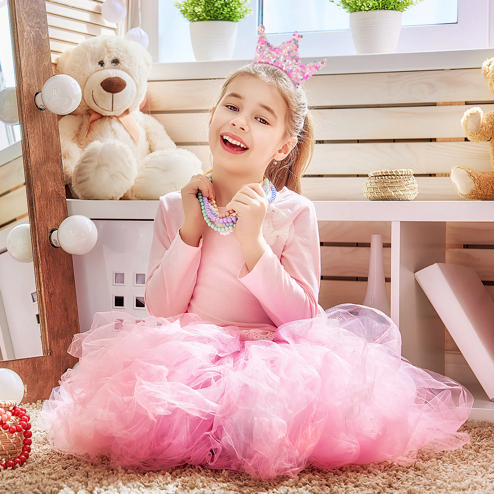 

12Pcs Girls Shiny Crown Headbands Sequin Glitter Hairbands for Party Birthday Wedding Flower Girl Accessories Crown Headband