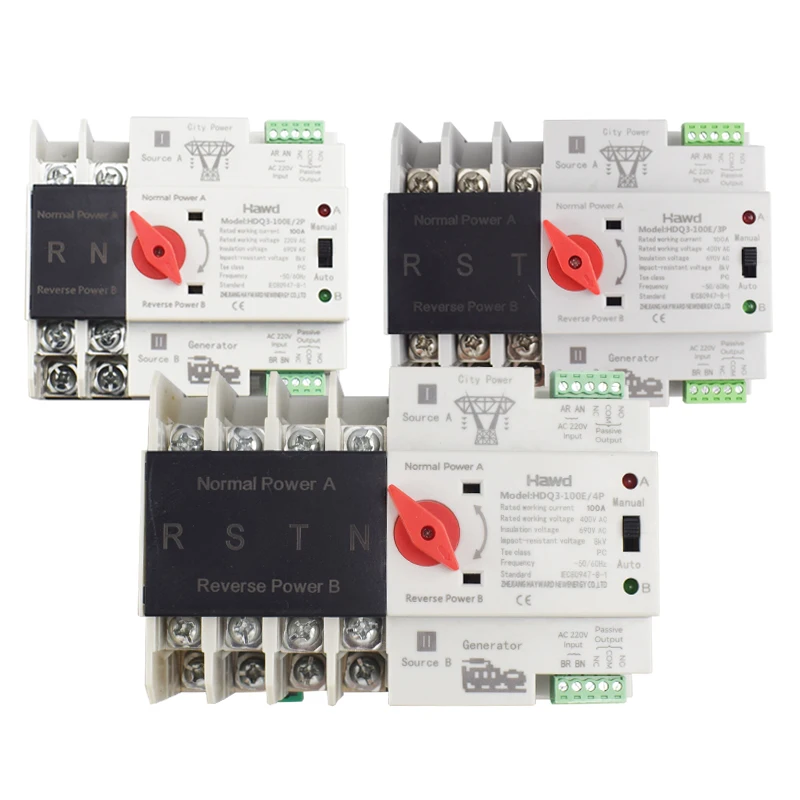 Din Rail 2P 3P 4P ATS Dual Power Automatic Transfer Switch Selector Switches Uninterrupted Power Generator 63A 100A 125A