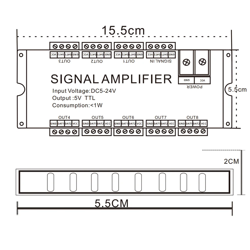 WS2812B 8Channels Magic Singal LED Strip Amplifier 5V SPI TTL Signal Output Support WS2811/WS2815/WS2813/SK6812 Light DC5-24V