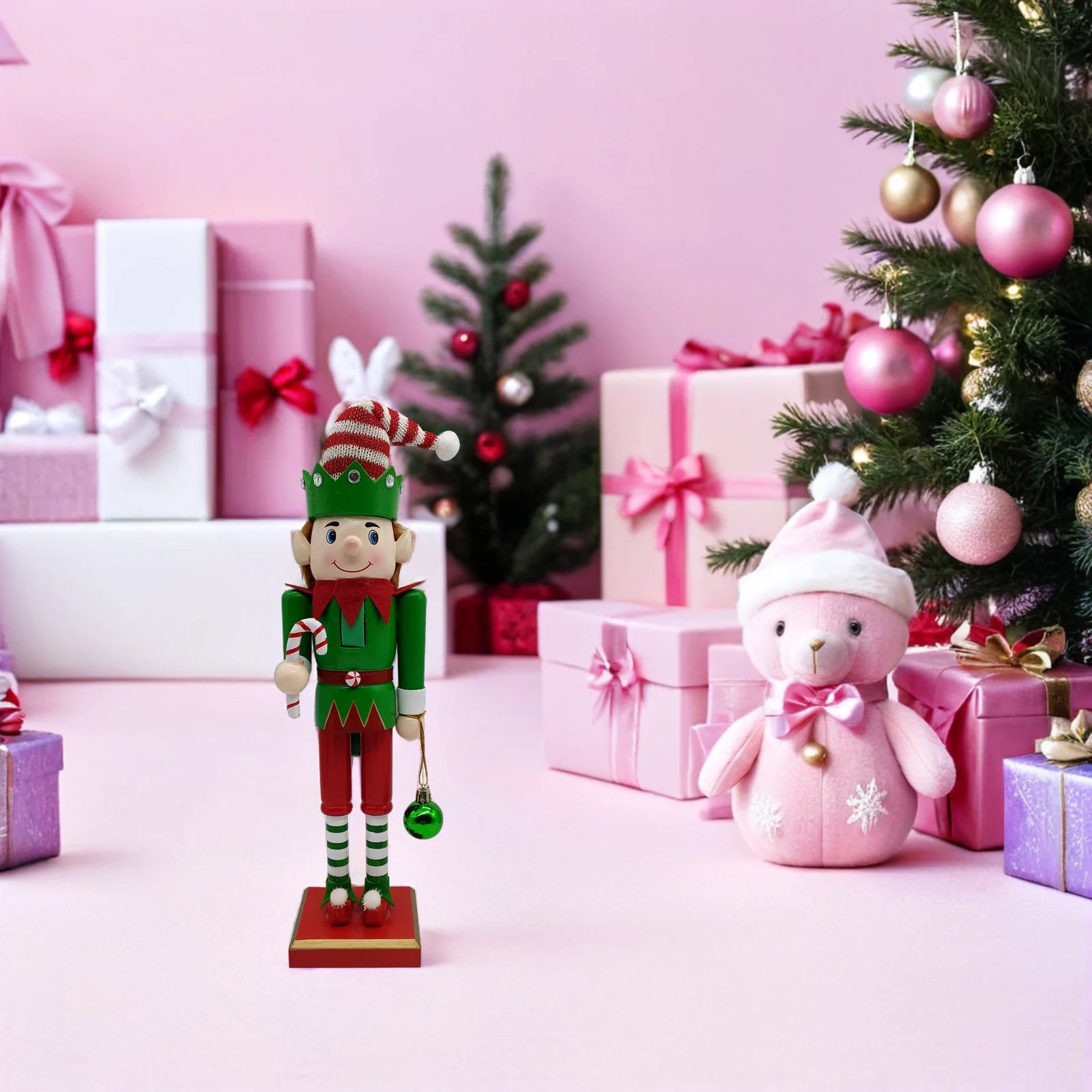 

Elf Nutcracker Figurines Wooden Christmas Tabletop Decor Holiday Home Decoration Soldier Ornament Mini Figure