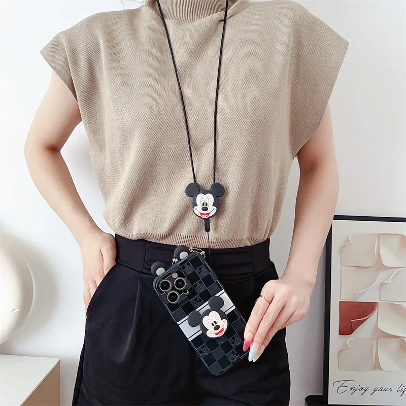 ثلاثية الأبعاد آذان الكرتون ميني ميكي لعبة حامل هاتف حقيبة لهاتف سامسونج غالاكسي S20 S21 S22 S23 S24 FE S25 زائد الترا مع غطاء الحبل