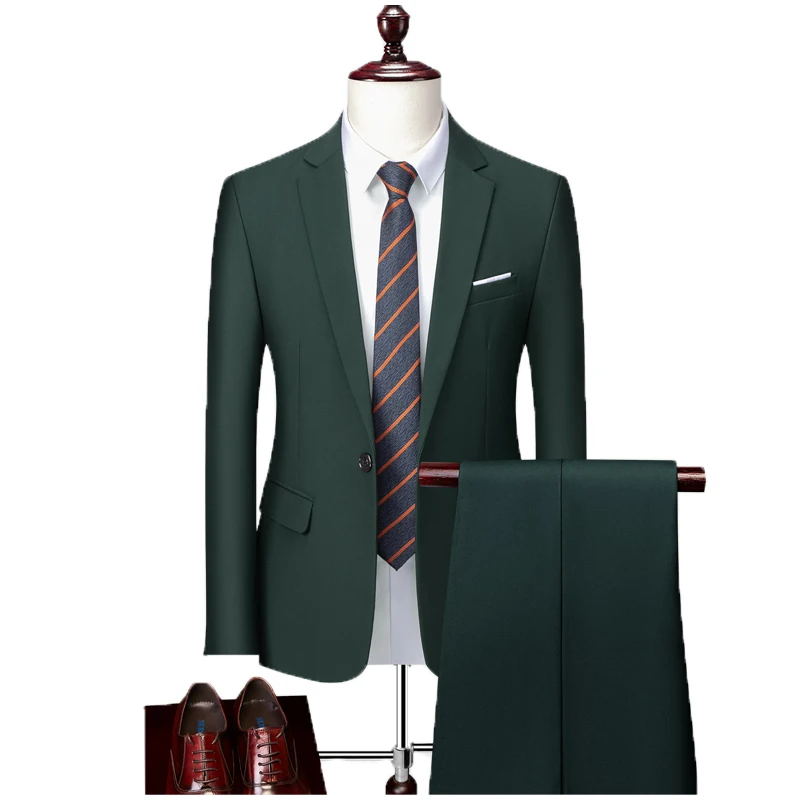 

15 Colour (Jacket+Pants) High Quality Business Solid Color Slim Fit Suits 2 Pieces Men's Groom Wedding Social Tuxedos Sets 6XL-M