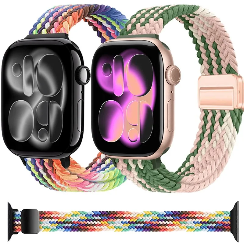 Slim Nylon Braided Loop Strap for Apple Watch Ultra 3/2 49mm 11 10 46/42mm Bracelet Watchband iWatch 9 8 7 6 SE 45/41mm 40/44mm