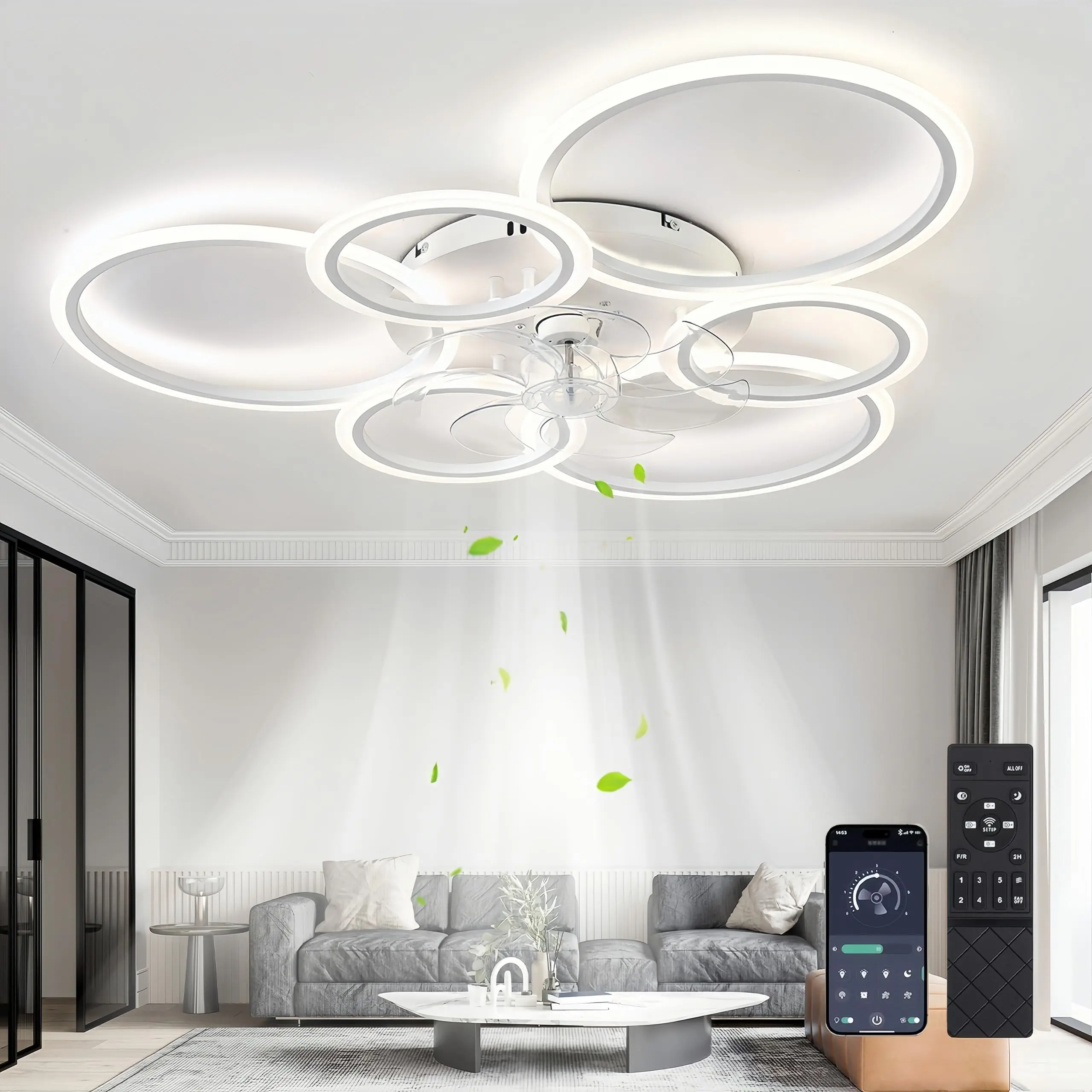 Plafondventilator met verlichting, dimbare LED-lamp met ventilator, 85W plafondlamp met ventilator, voor woonkamer, slaapkamer