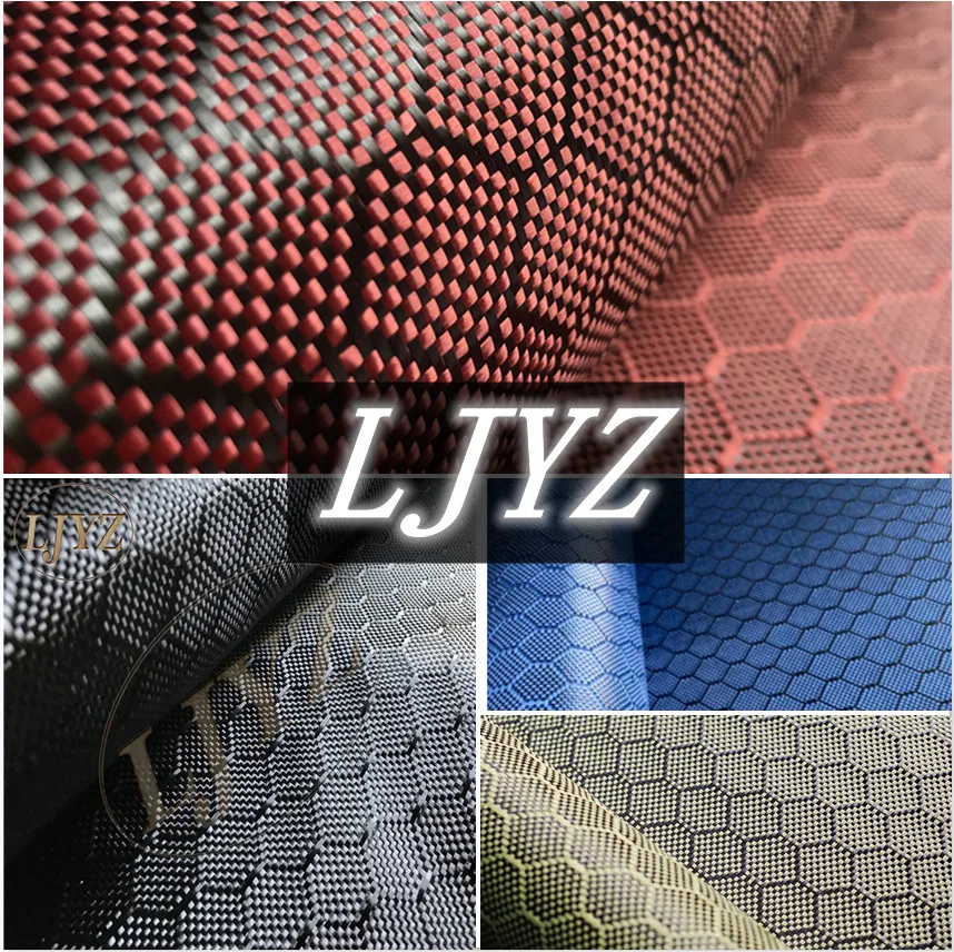 

Красный, синий, черный, желтый, 3K, 240 г/м2, футбольный узор, ткань из настоящего углеродного волокна, ширина 40 дюймов/100 см, гибридная карбоновая кевларовая ткань