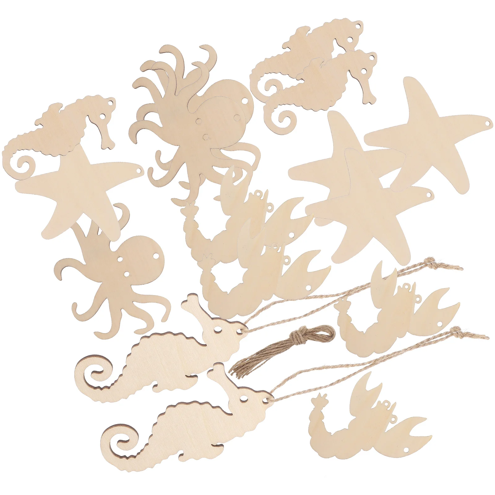 

4 Sets Pieces Crafting Supplies Ocean Animal Wooden Slices for DIY Holiday Decoration Hanging Crafts Unfinished Paintable