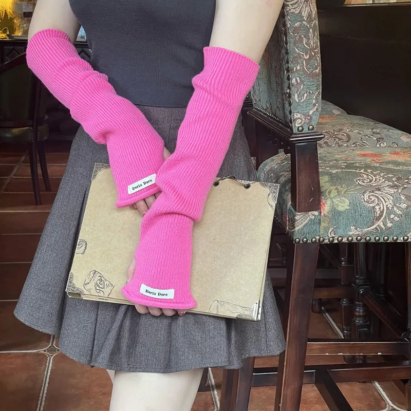 Women's knitted gloves for autumn and winter, sexy girls wear gloves to cover their arms, fold sleeves, clothing accessories