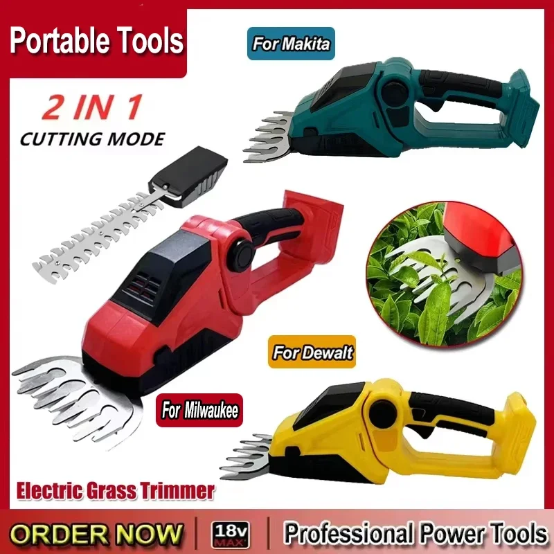 Cordless Hedge Trimmer 2-in-1 Grass Shear Handheld Electric Shrub Trimmer Kit Garden Tool for Milwaukee/Dewalt/Makita Battery