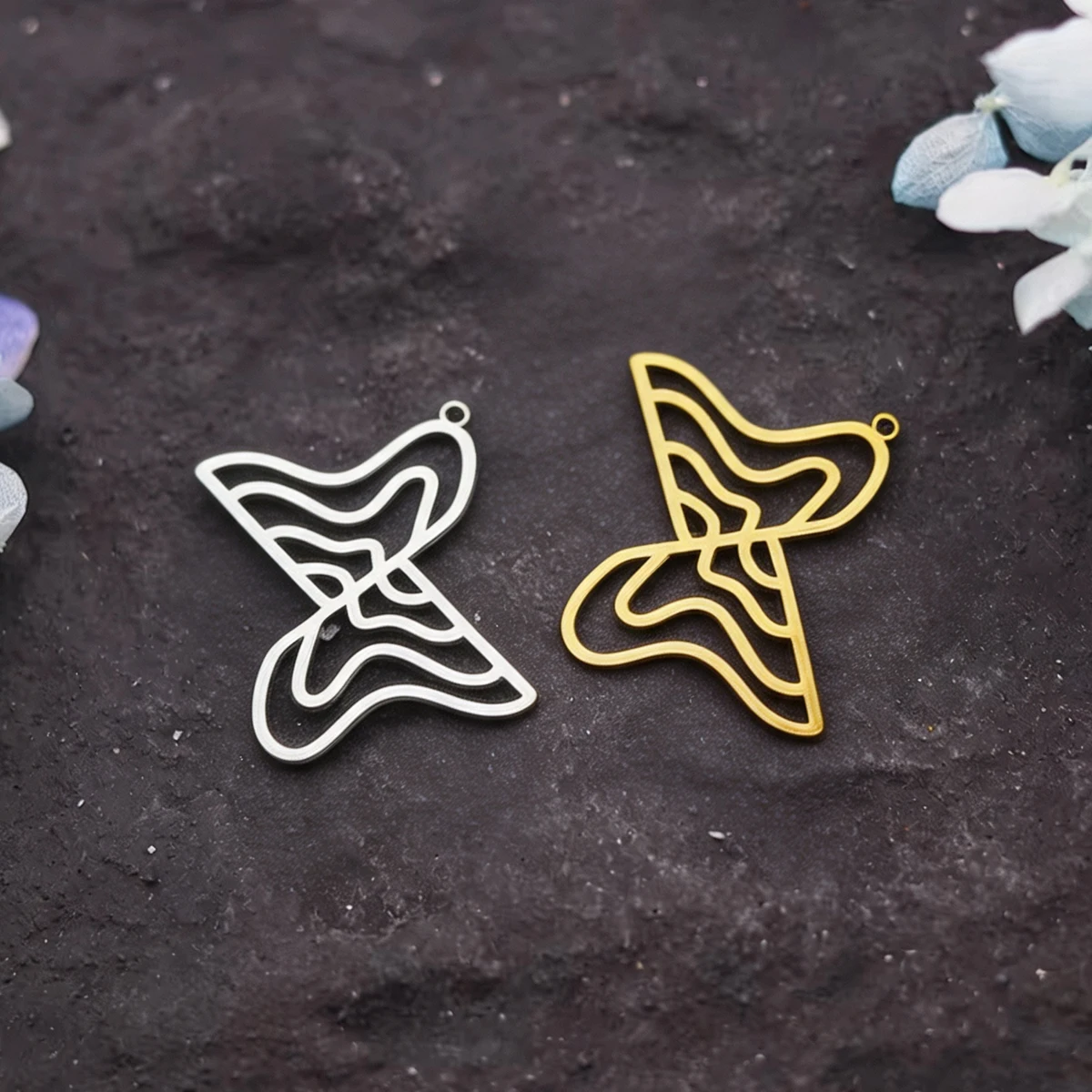 3pcs Abstract Flower Charms Stainless Steel Line Art Floral Geometric Pendant for DIY Jewelry Making Necklace Earrings Supplies