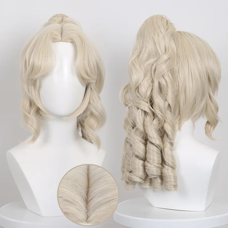 

Synthetic Cosplay Wig Golden Alice-Inspired Reporter Style Rome Curl Ponytail Clip Heat Resistant Hair for Anime Party