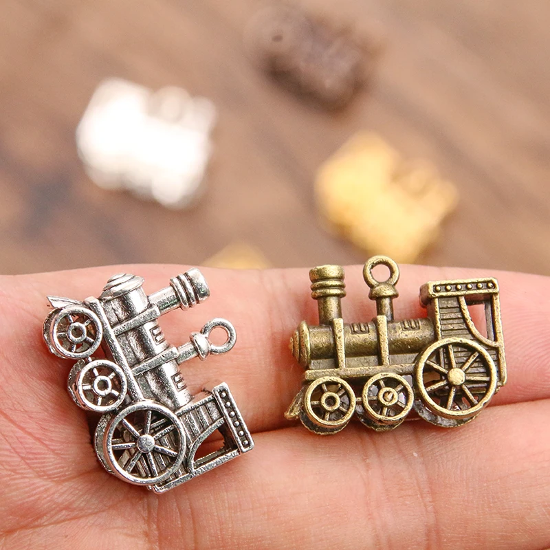 4Pcs 21*27mm 6 Color 3D Steam Train Charms Transportation Pendants Handmade Decoration Vintage For DIY Jewelry Making Findings