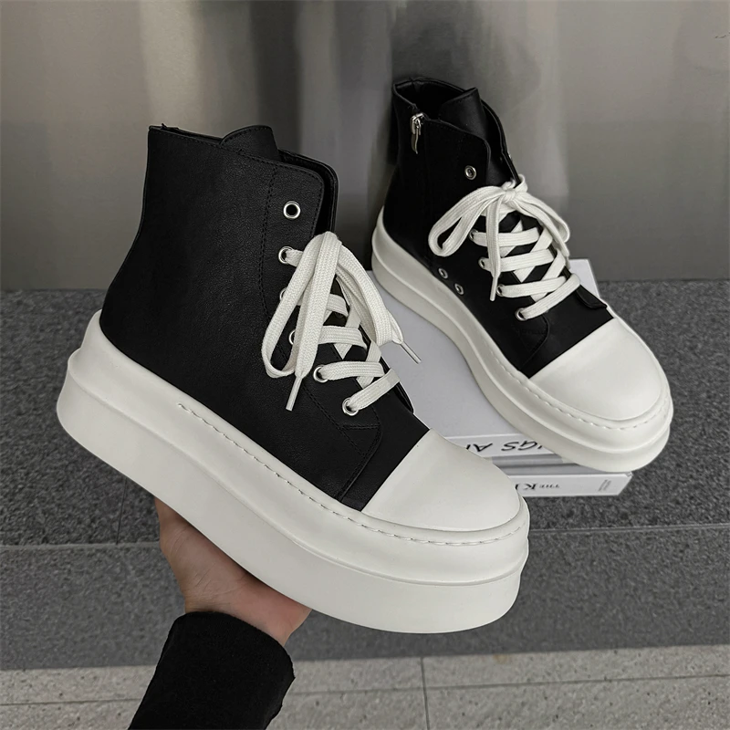 

New Men Thick-soled High-top Casual Shoes Black Laced Business Office Breathable Fashion Brand Boots Outdoor Training Boots Men