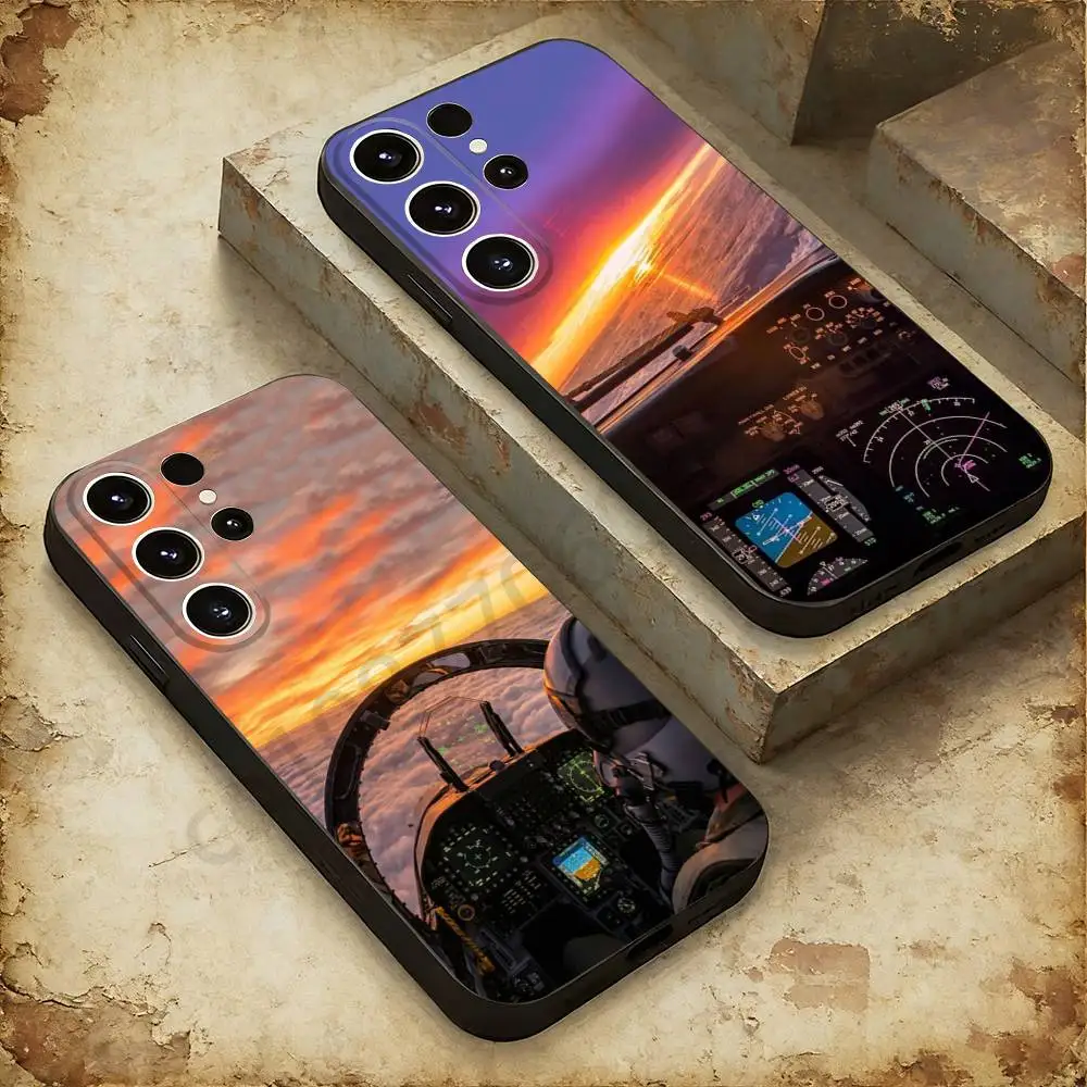 Aeroplane Pilot Cockpit Phone case For Samsung Galaxy A53,51,72,73,31,30,42 Soft Silicone Black Cover