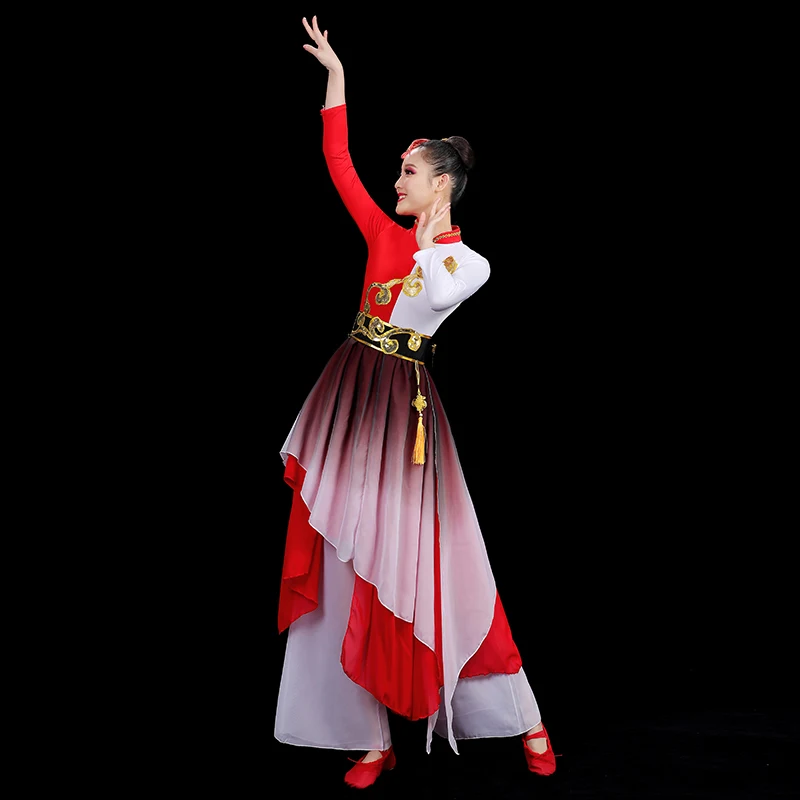 ชุดนักเต้นสไตล์จีนชุดนักเต้นแบบเรียบง่ายชุดแฟนๆชุดเต้นรำกลองชุดเต้นรำ
