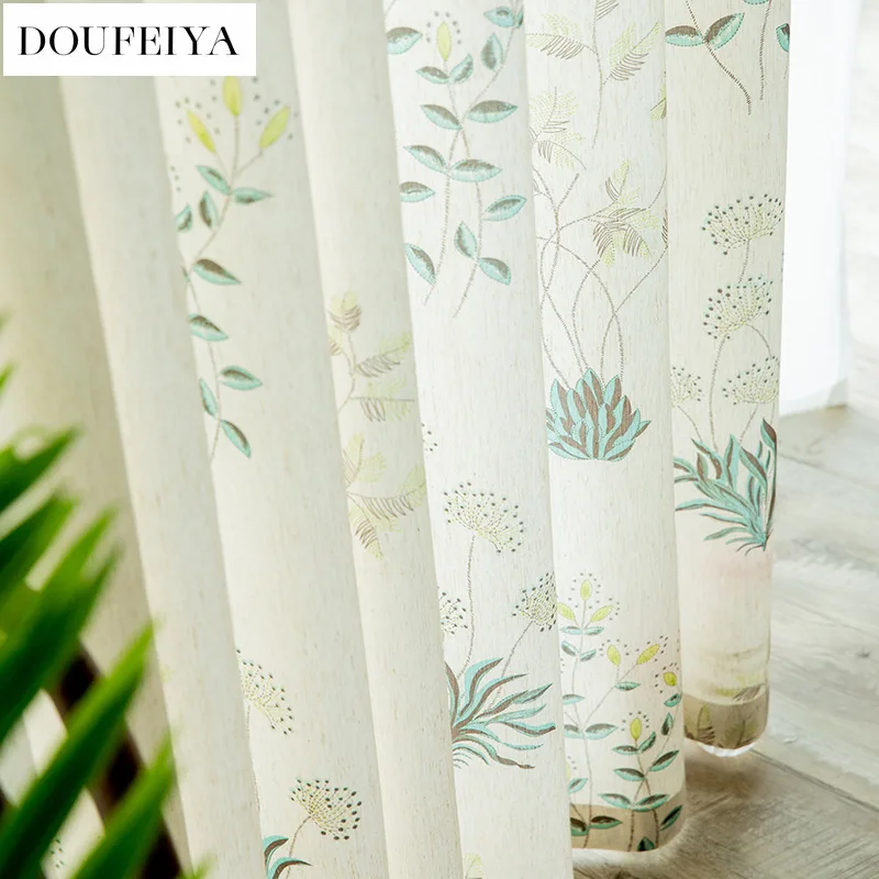 

Simple Cotton and Linen Printing Semi-blocking Custom Size Luxury Sheer Curtains for Living Dining Room Bedroom Door Fashion