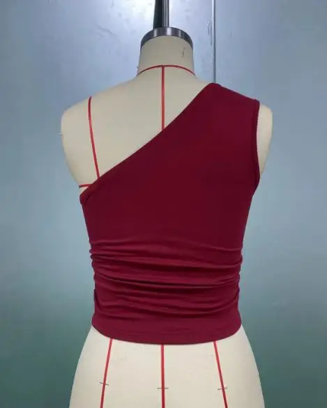 2025年夏 レディース スリムフィット ニット 無地 小さめ ベスト ワンショルダー ショート丈トップス