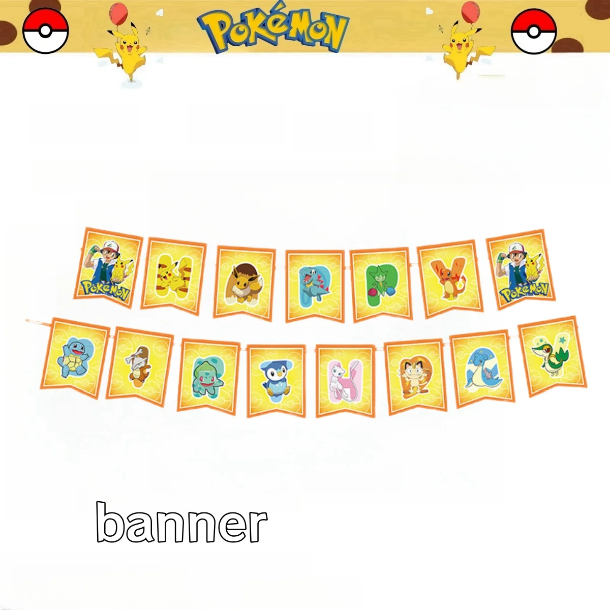 Pancarta de Feliz Cumpleaños de Pokémon para niños, decoración de fiesta, Pikachu, Baby Shower, regalos para niños, suministros de decoración