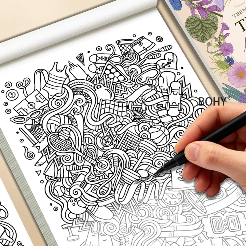 A 24 Page Adult Decompression and Coloring Graffiti Book, Include Themes As Fresh Flowers/European Architecture/trendy Graffiti