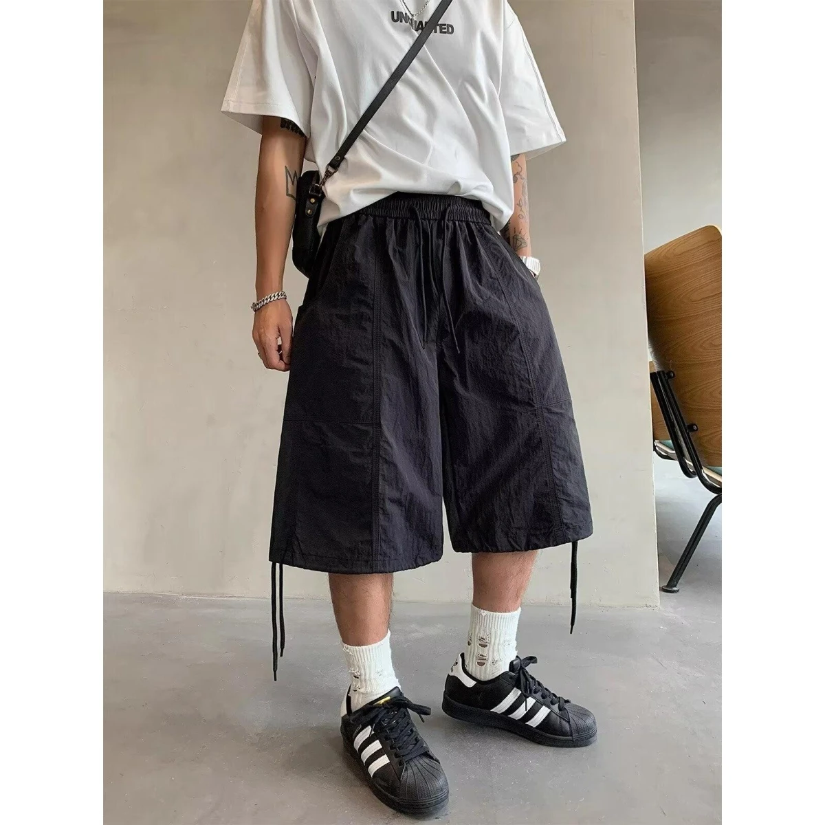 

Summer New American Sle Men's orts Thin Design Loose Large Size Sport Casual Five-Quarter Pants Youth Active Wear Polyest...