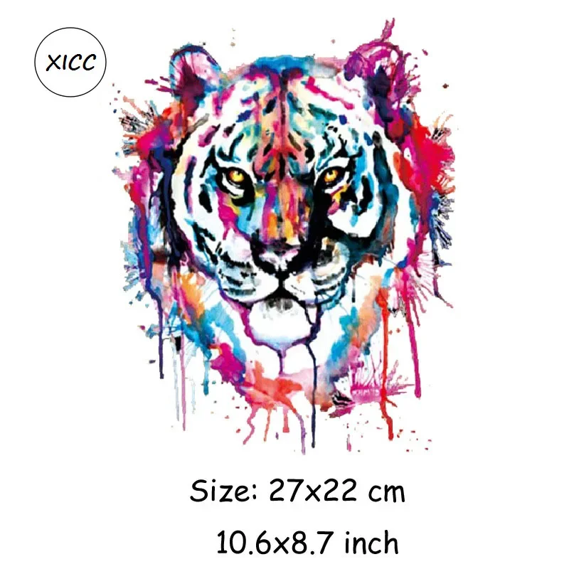 Tijger Dier Ijzer Op Warmte Overdracht Patches T-Shirt Kleurrijke Print Vinyl Hoed Stickers Appliqueert Diy Decoratie Voor Kleding