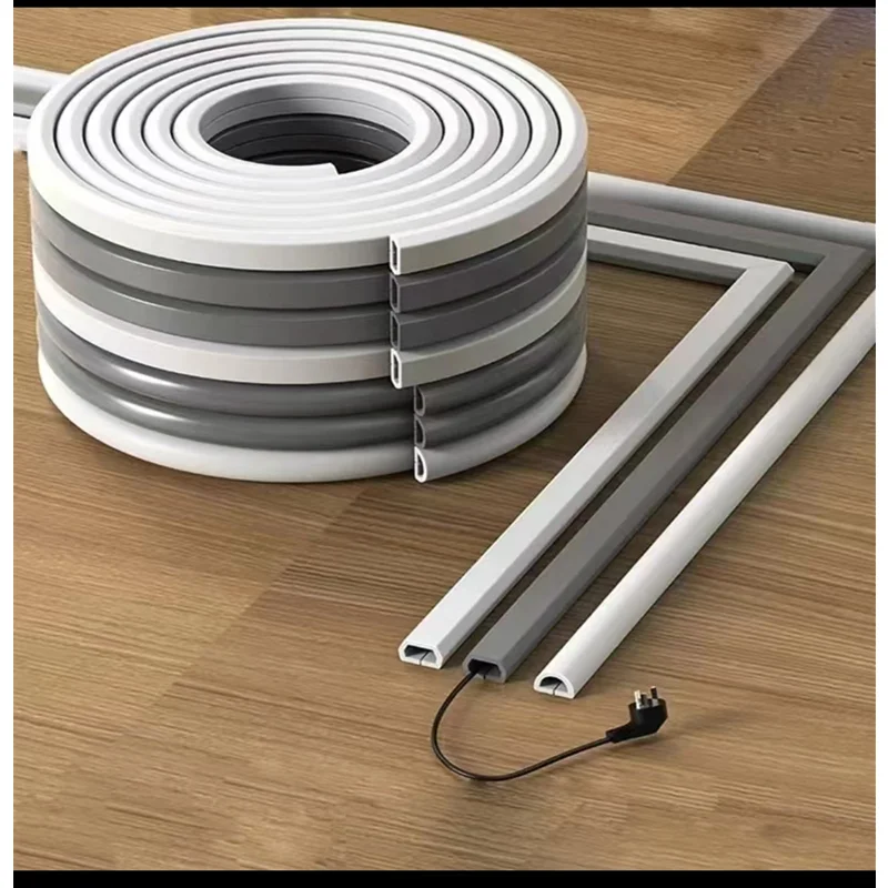 3M/roll Flexible Cord Management Channel,Invisible Decorative Wire Cover, Anti-Step Protector, Adhesive Cable Raceway with Cap