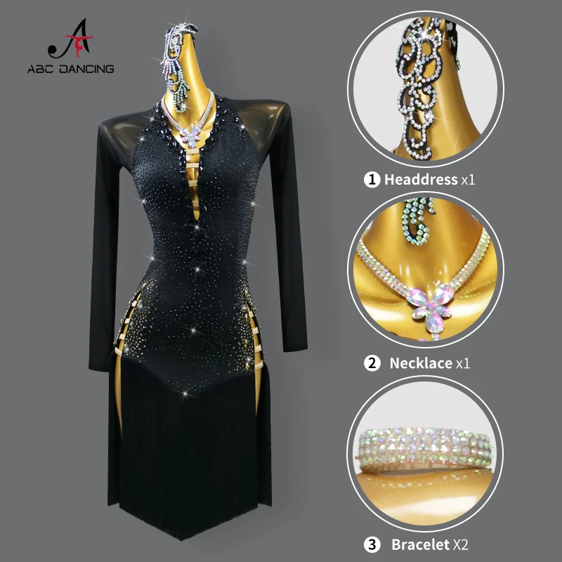 Black Latin Dance Dress Stage Clothes Women Costume Outfit Sport Line Wear  Girls Prom Skirt Party Evening Female Suit Customized - AliExpress 200000532