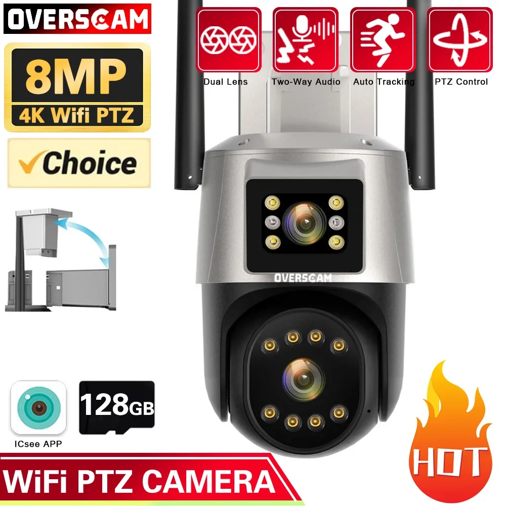 

4K 8MP HD Wifi PTZ Cameras Outdoor 4MP Dual Lens Dual Screen AI Auto Tracking IP Camera CCTV Audio Video Surveillance P2P iCSee