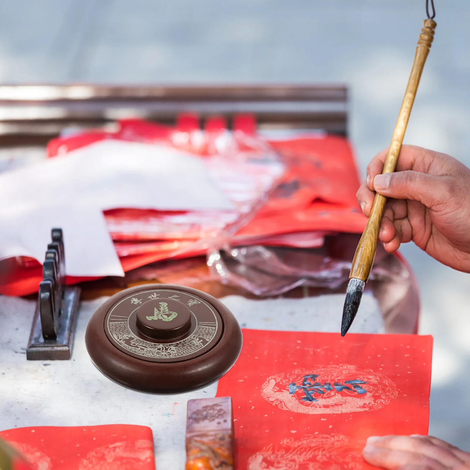 

4 Inch Natural Inkstone Calligraphy Painting Tool Delicate Durable Smooth Surface for Students Calligraphy Inkslab