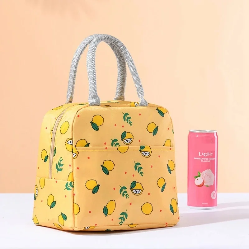 Scatola per il pranzo più fresca stampata al limone borsa per il pranzo in tela di alluminio isolata portatile borse per il pranzo da Picnic per