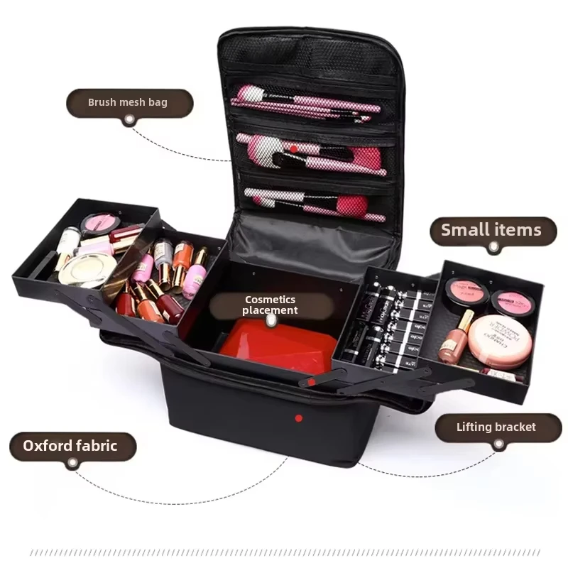 Professional Portable Women Makeup Bag Large Capacity Adjustable Beauty Nail Art Toolbox Simple Multilayer Handheld Cosmetic Box