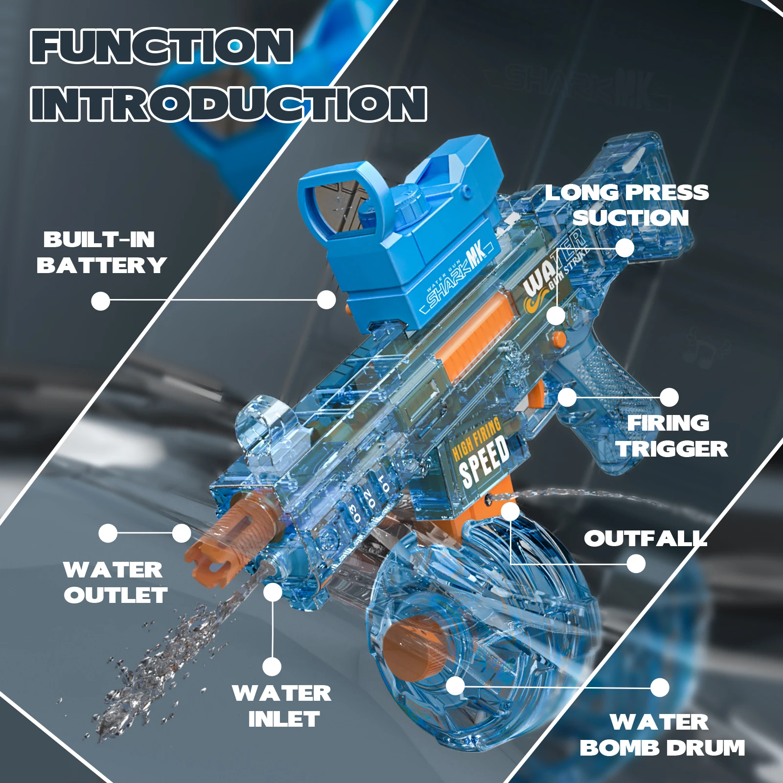 電動水鉄砲おもちゃ 高圧力強力水鉄砲 ファイアキャップ付き 屋外おもちゃ 子供 男の子向けギフト