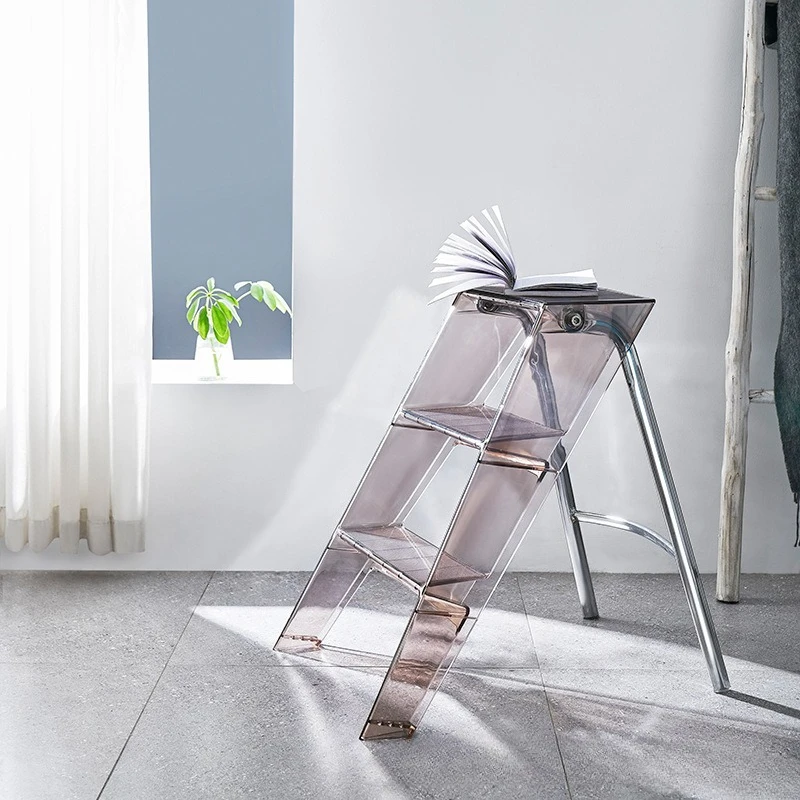 

Household multi-functional three-step Thickened anti-skid herringbone Acrylic PC transparent folding ladder