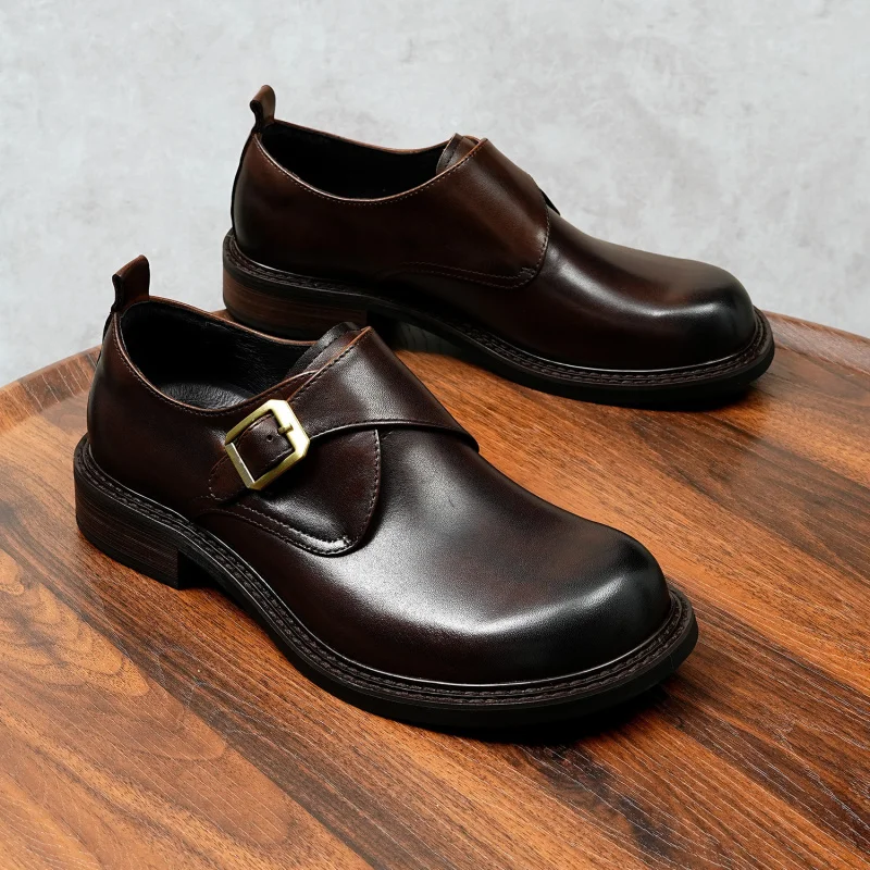 

Мужские классические туфли-монки из натуральной кожи, винтажные, высокого качества, роскошные, элегантные, черные, из натуральной воловьей кожи, без шнурков.