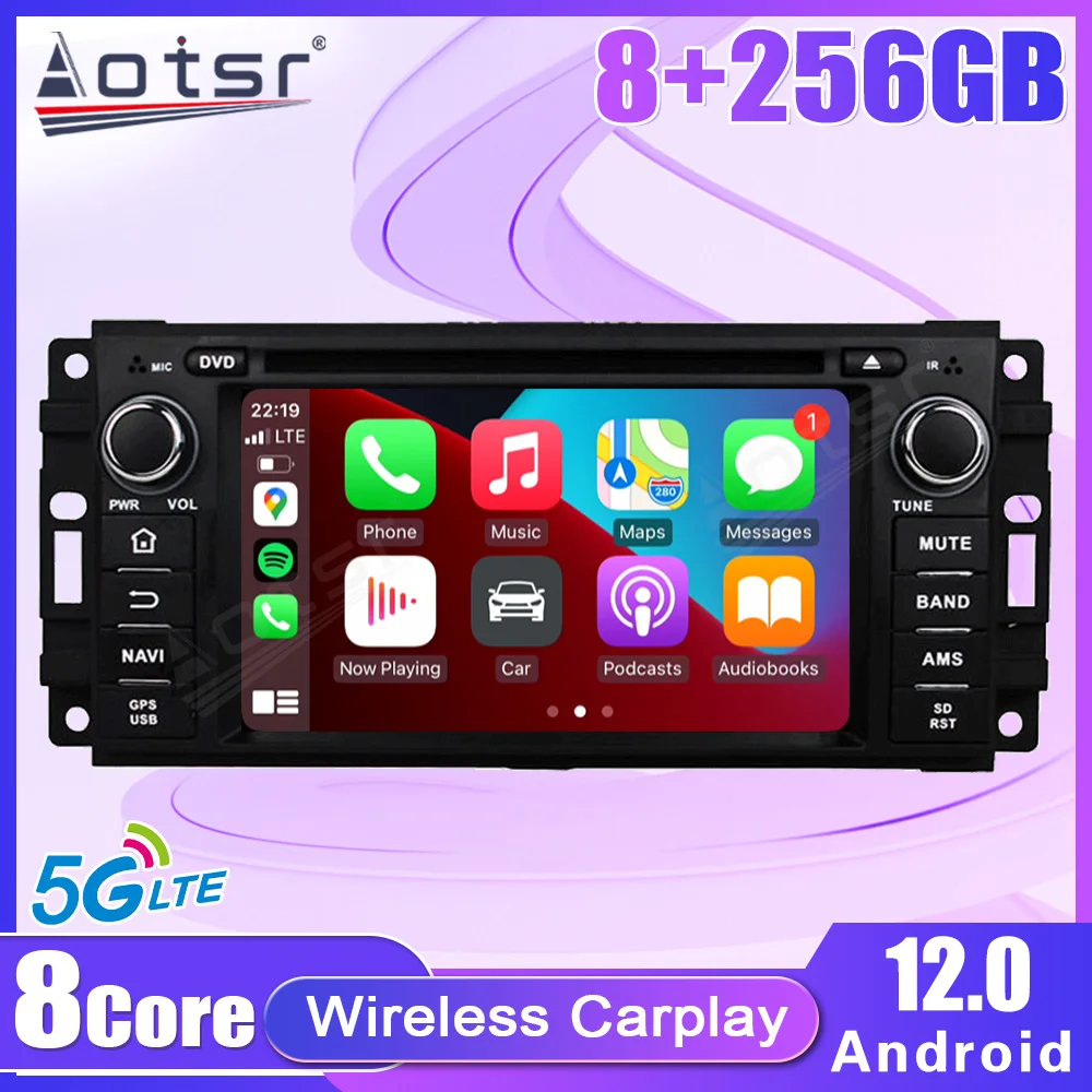 Car Radio 8+256GB For Jeep universal Multimedia Video Player 8 Core Android12.0 Wireless Carplay Stereo Navigation GPS QLED 2Din