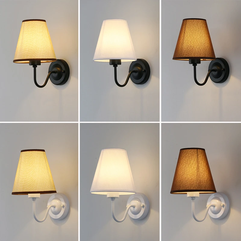 

Simple Fabric Lampshade Wall Lamp with LED E27 Bulb Wall Sconces for Hotel Bedroom Bedside Living Room Stairs Home Decoration