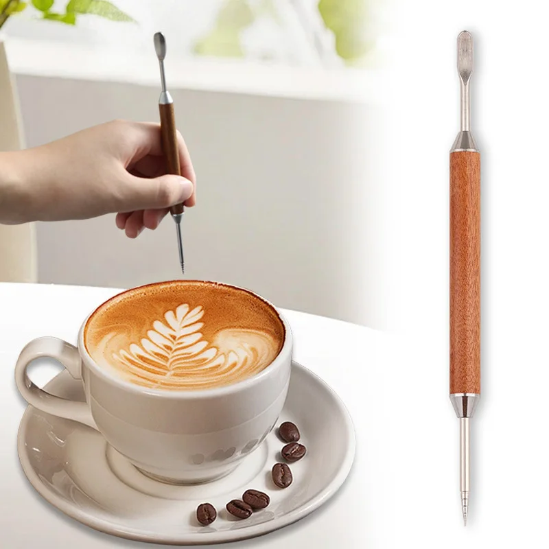 

Stainless Steel Coffee Decorating Art Pen Wooden Handle Latte Pull Flower Needle Barista Tool Coffee Accessories Modeling Tool