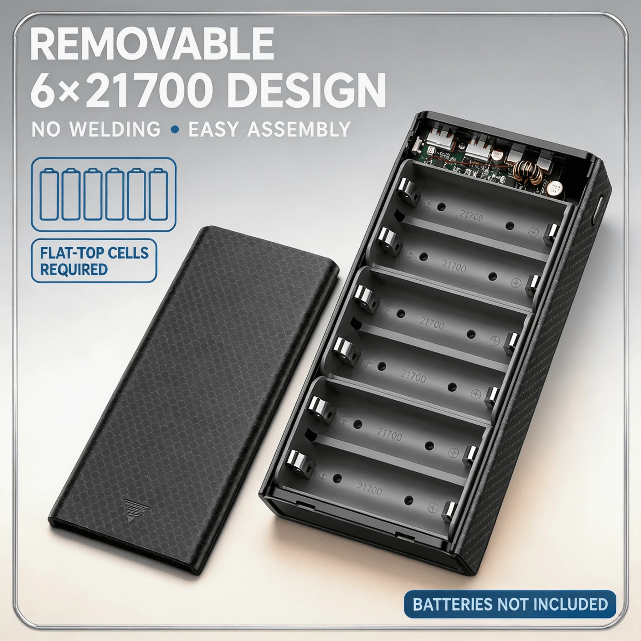 No‑Solder Enclosure Kit PD100W 6‑Slot 21700 DIY Power Bank Box 20V 5A USB‑C Fast Charging For Outdoor Power DIY Build