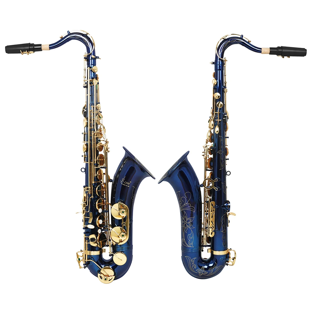 SLADE WT956 Tenor Saxophone Brass Body Sax Blue Golden Bb Saxofone Woodwind Instrument with Case Reeds Gloves Accessories