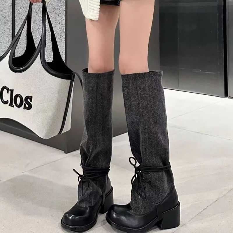 

New Retro Women's Shoes Exquisite Knee High Slouchy Boots for Woman Fashion Round Head Knight Boots Designer Shoes Botas Mujer