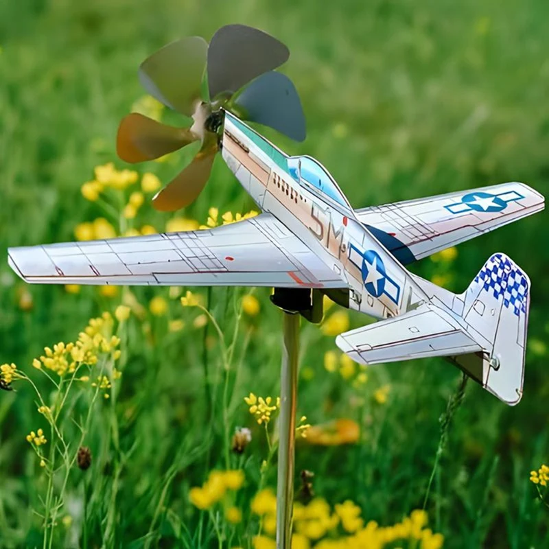 

3D Plane Garden Weather Vane Pinwheel Anti-Corrosion Metal Airplane Plug-In Windmill Wind Spinner Weatherproof Garden