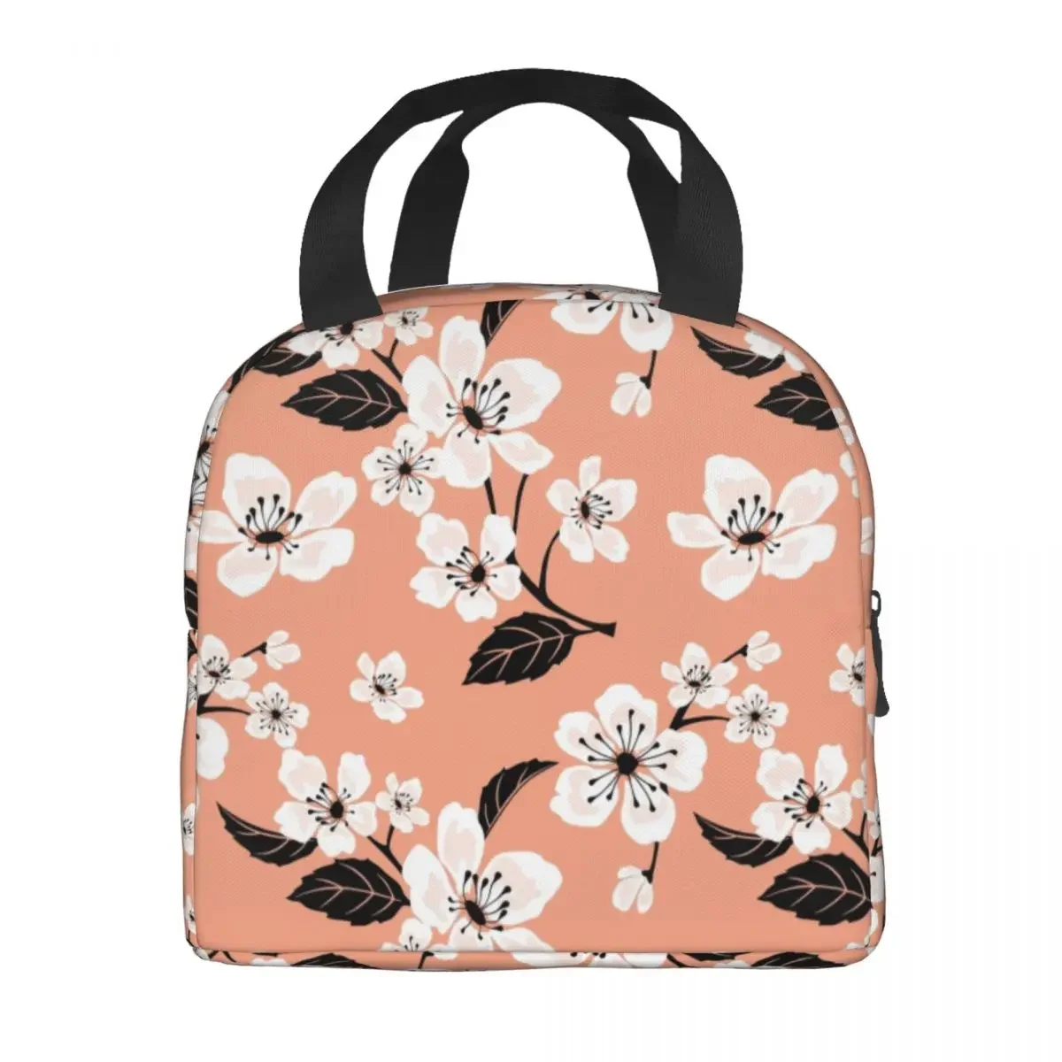 Sakura Cherry Tree Flower Blooms Insulated Lunch Tote Bag for Women Floral Resuable Cooler Thermal Food Lunch Box School