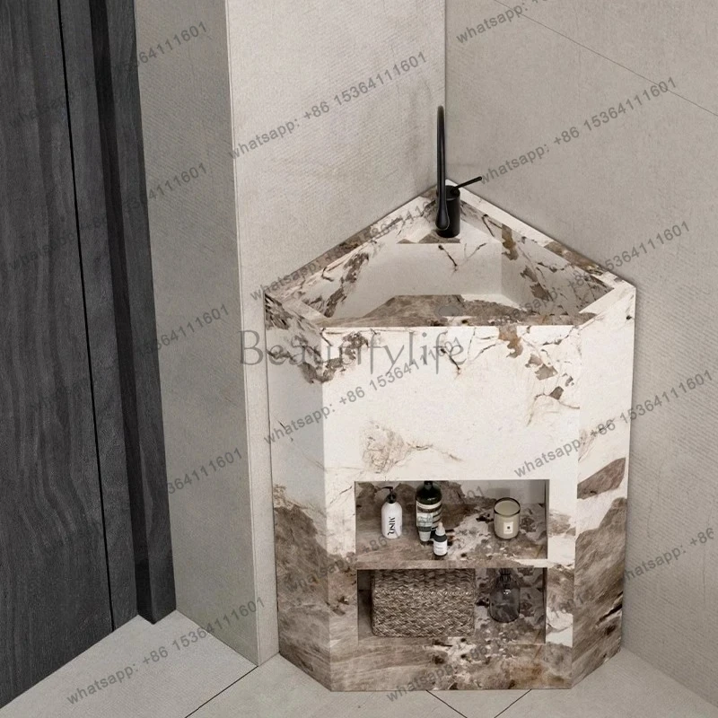 rock slab column type washbasin small apartment triangular washbasin platform integrated corner column basin corner