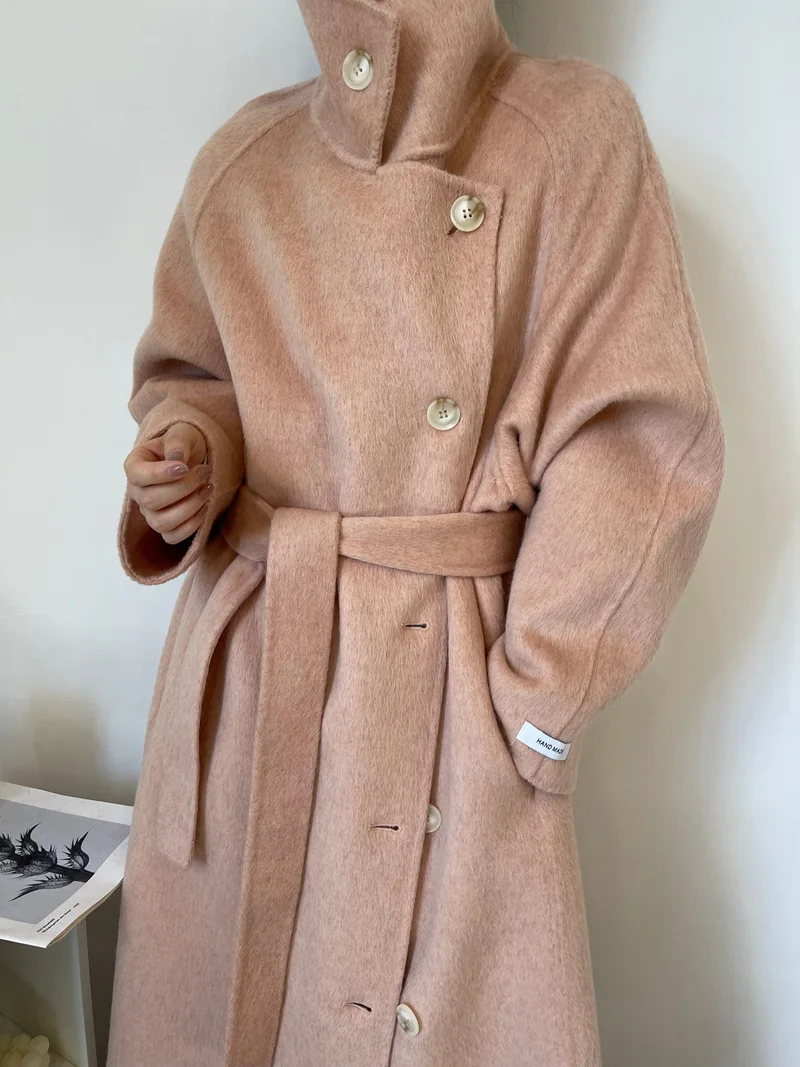 

Stand-up collar double-sided cashmere coat for women's autumn and winter high-end sense Hepburn woolen coat for women's 2023