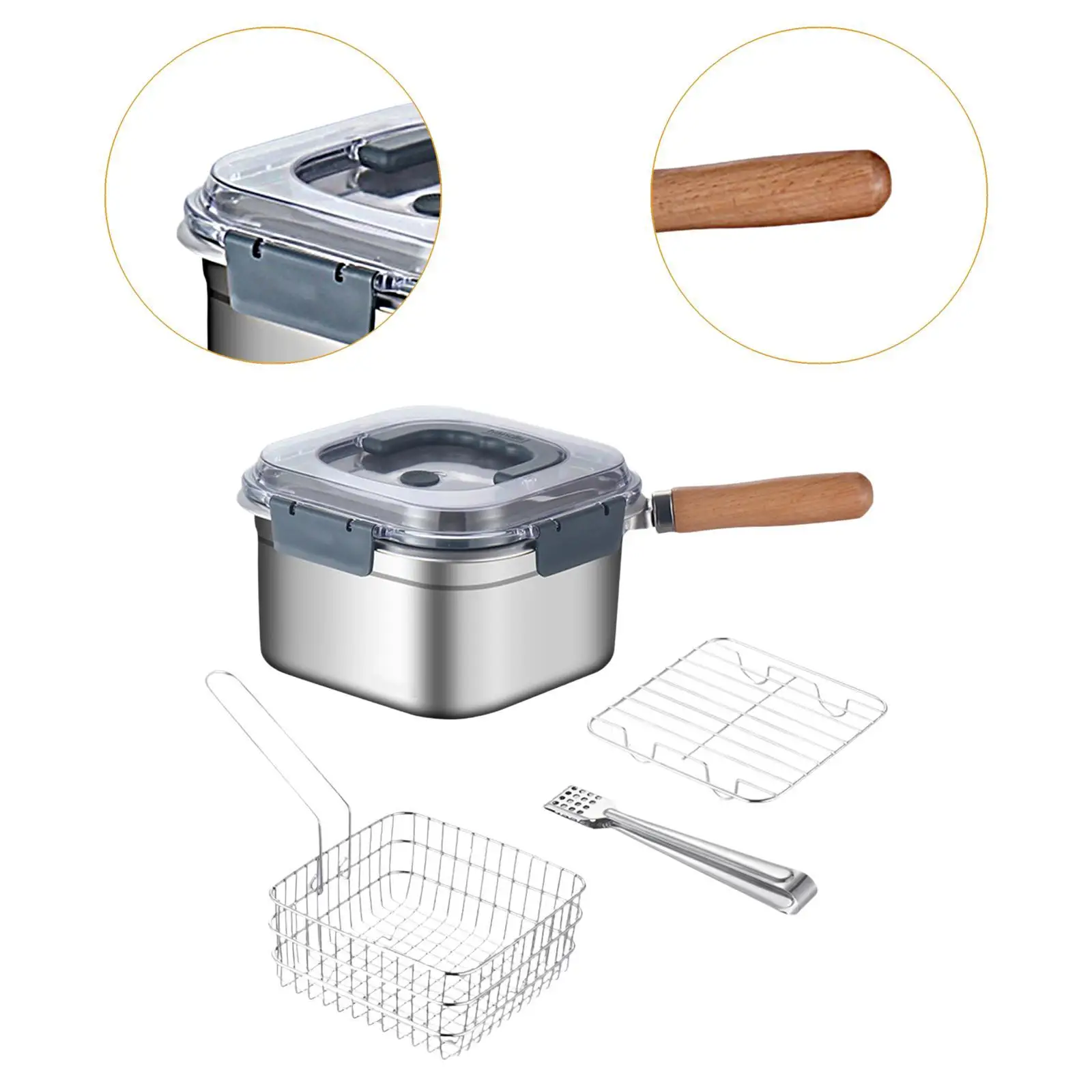 وعاء قلي من الفولاذ المقاوم للصدأ سهل التخزين، سلة قلي تجهيزات المطابخ متعددة الاستخدامات للنزهة والمطبخ والسفر المنزلي والغاز/طباخ التعريفي #5