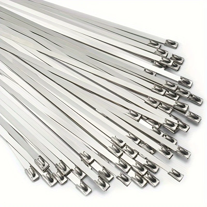 50pcs Metal Zip Ties, Stainless Steel Zip Ties, Multi-Purpose Zip Ties Heavy Duty Cable Ties For Exhaust Wrap