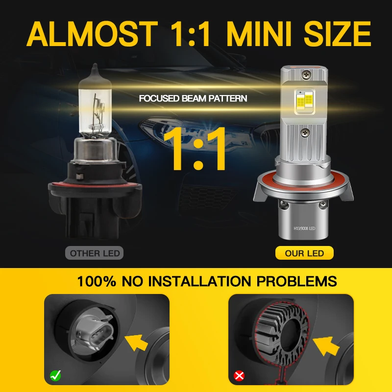 2Pcs 9008 H13 Car LED Headlight Bulb Hi/Lo Beam 30000LM 120W CSP LED Bulb Fanless With Canbus High and Low Beam Canbus Fog Lamps